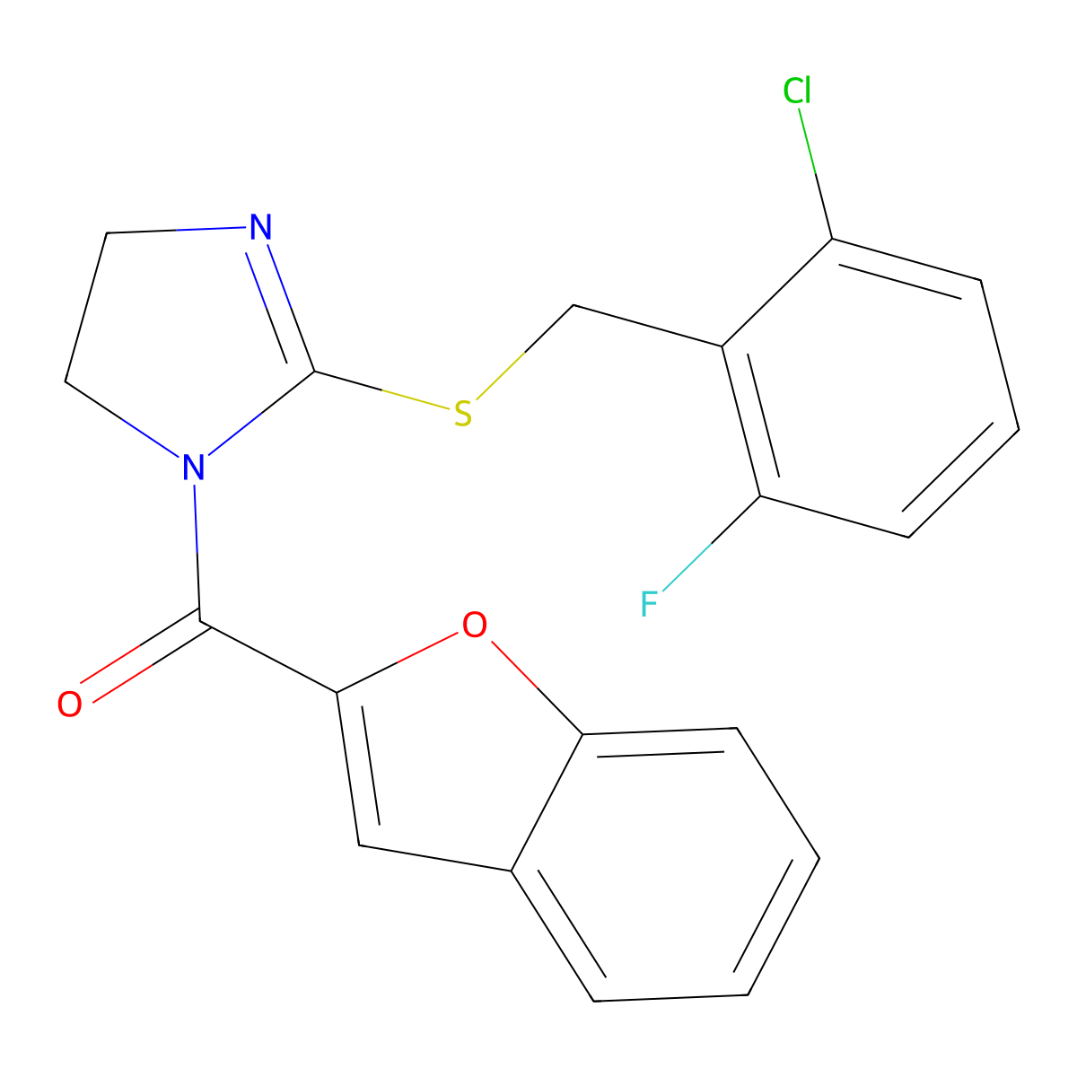 benzofuran-2-yl(2-((2-chloro-6-fluorobenzyl)thio)-4,5-dihydro-1H-imidazol-1-yl)methanone molecular structure, CAS 851803-10-6