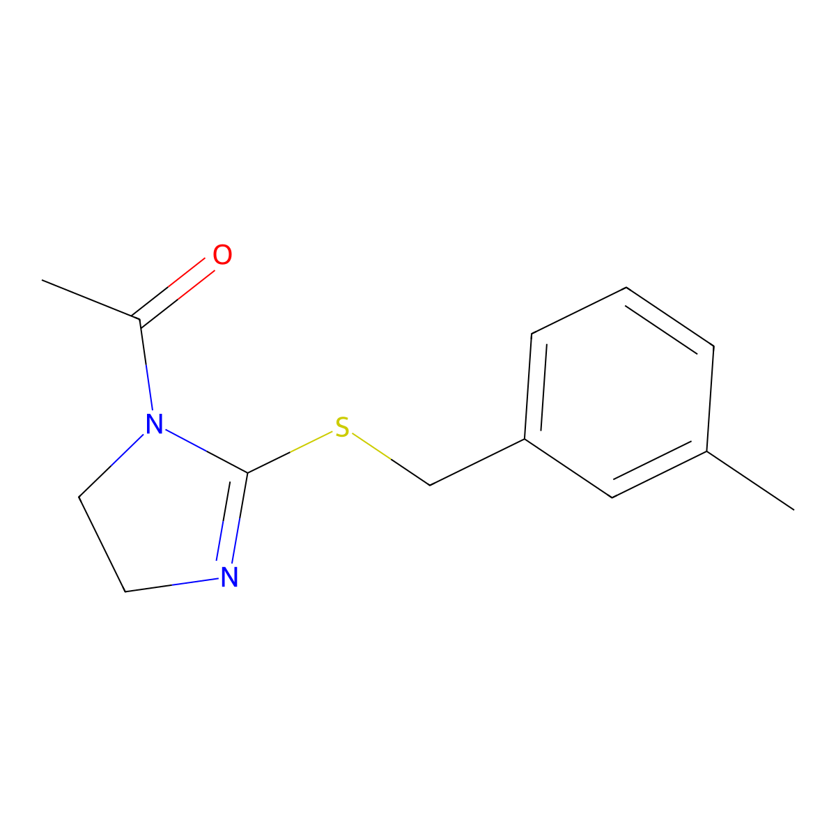 1-[2-[(3-Methylphenyl)methylsulfanyl]-4,5-dihydroimidazol-1-yl]ethanone molecular structure, CAS 851803-11-7