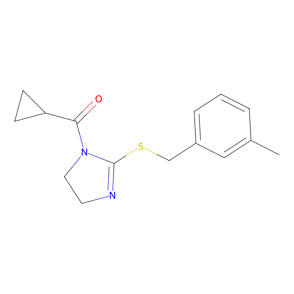 Cyclopropyl-[2-[(3-methylphenyl)methylsulfanyl]-4,5-dihydroimidazol-1-yl]methanone molecular structure, CAS 851803-13-9