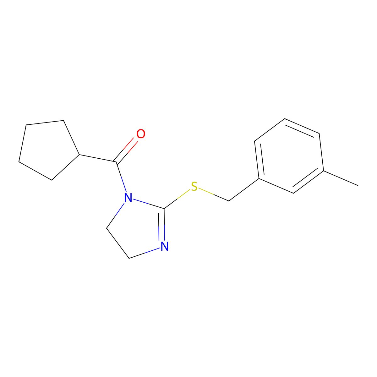 cyclopentyl(2-((3-methylbenzyl)thio)-4,5-dihydro-1H-imidazol-1-yl)methanone molecular structure, CAS 851803-14-0