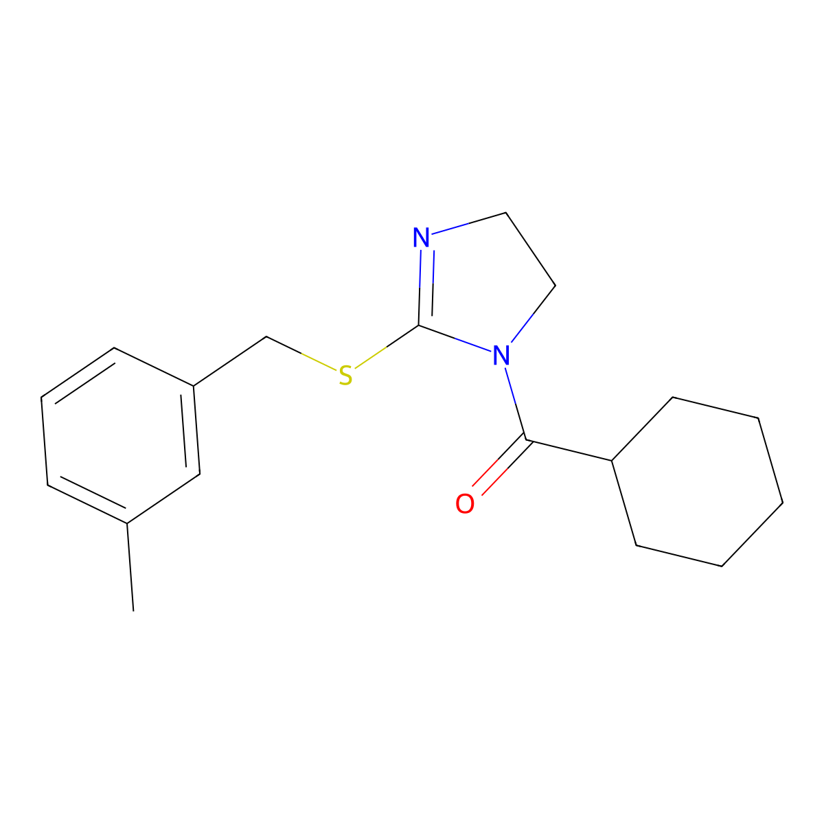 cyclohexyl(2-((3-methylbenzyl)thio)-4,5-dihydro-1H-imidazol-1-yl)methanone molecular structure, CAS 851803-15-1