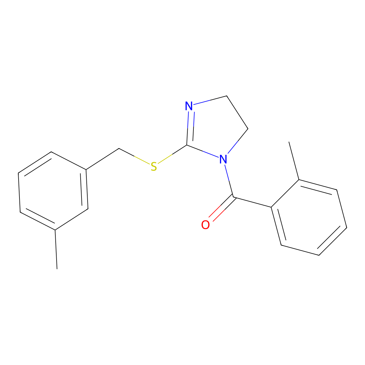 (2-((3-methylbenzyl)thio)-4,5-dihydro-1H-imidazol-1-yl)(o-tolyl)methanone molecular structure, CAS 851803-18-4
