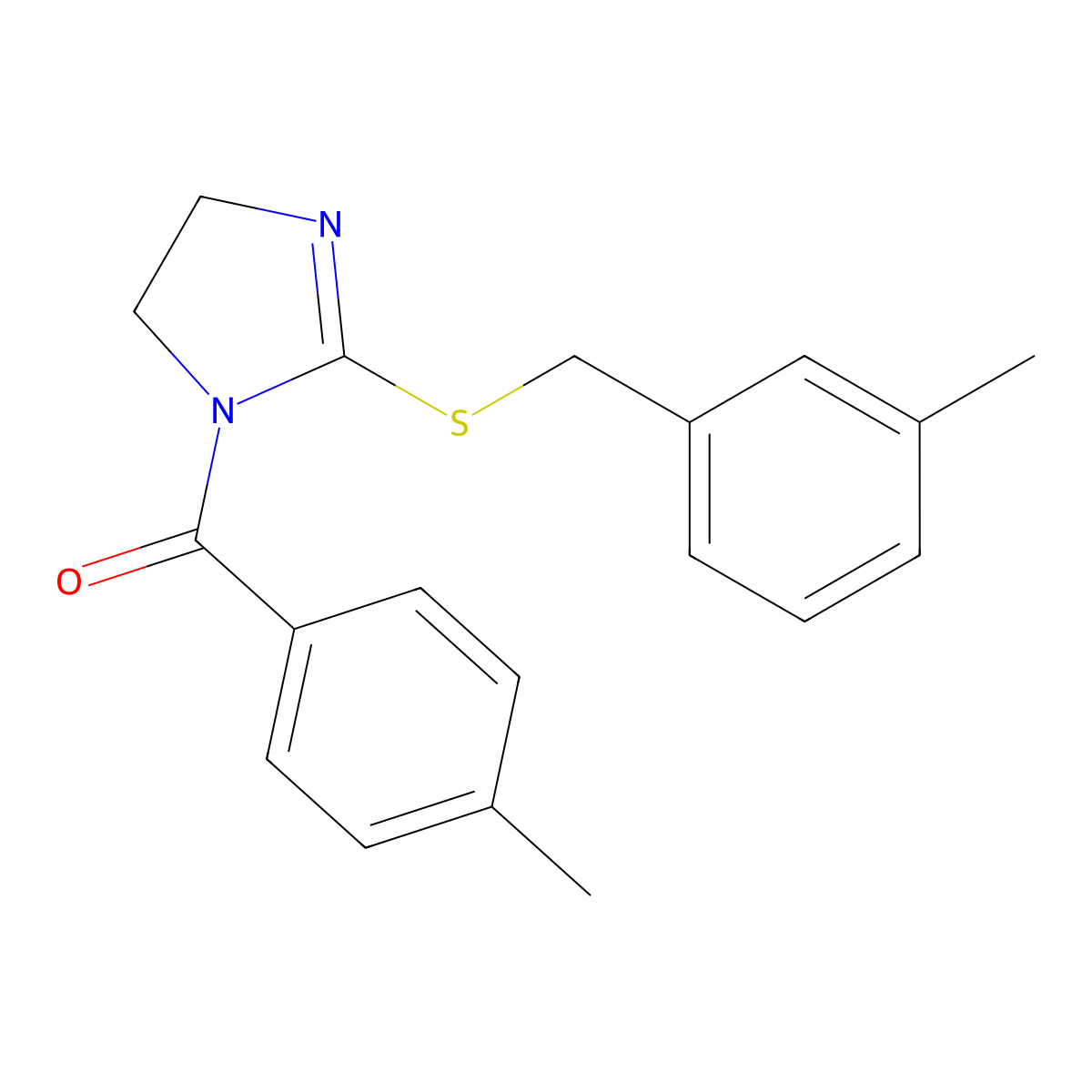 (2-((3-methylbenzyl)thio)-4,5-dihydro-1H-imidazol-1-yl)(p-tolyl)methanone molecular structure, CAS 851803-20-8