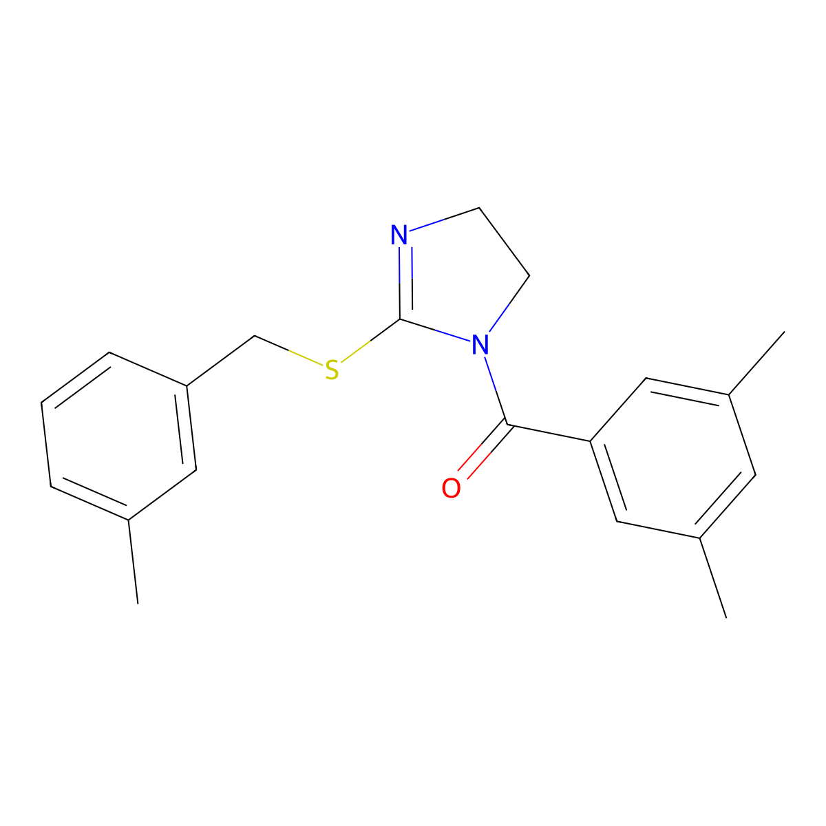 (3,5-dimethylphenyl)(2-((3-methylbenzyl)thio)-4,5-dihydro-1H-imidazol-1-yl)methanone molecular structure, CAS 851803-21-9