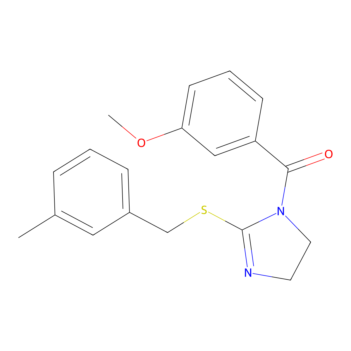 (3-Methoxyphenyl)-[2-[(3-methylphenyl)methylsulfanyl]-4,5-dihydroimidazol-1-yl]methanone molecular structure, CAS 851803-24-2
