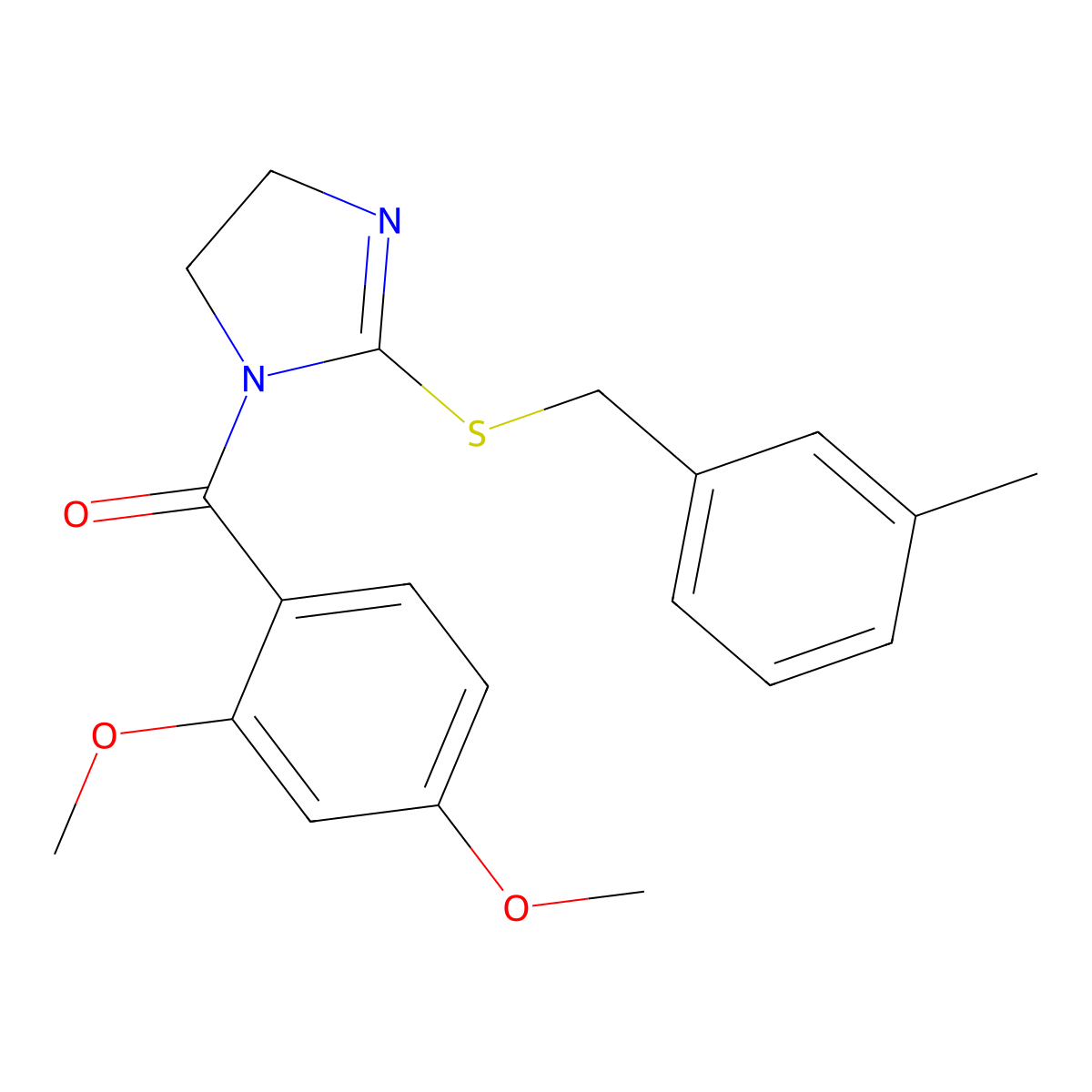 (2,4-Dimethoxyphenyl)-[2-[(3-methylphenyl)methylsulfanyl]-4,5-dihydroimidazol-1-yl]methanone molecular structure, CAS 851803-29-7