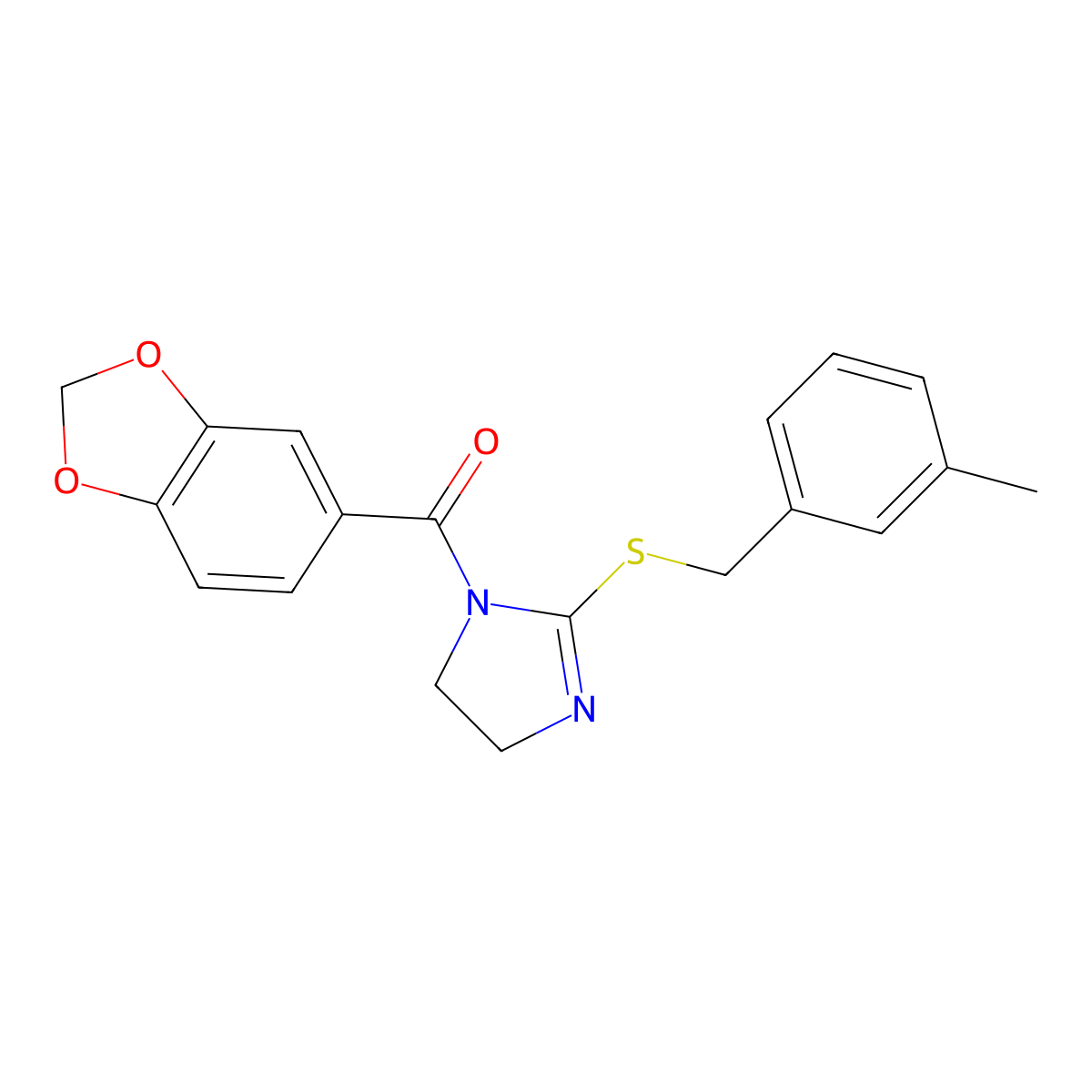 benzo[d][1,3]dioxol-5-yl(2-((3-methylbenzyl)thio)-4,5-dihydro-1H-imidazol-1-yl)methanone molecular structure, CAS 851803-33-3