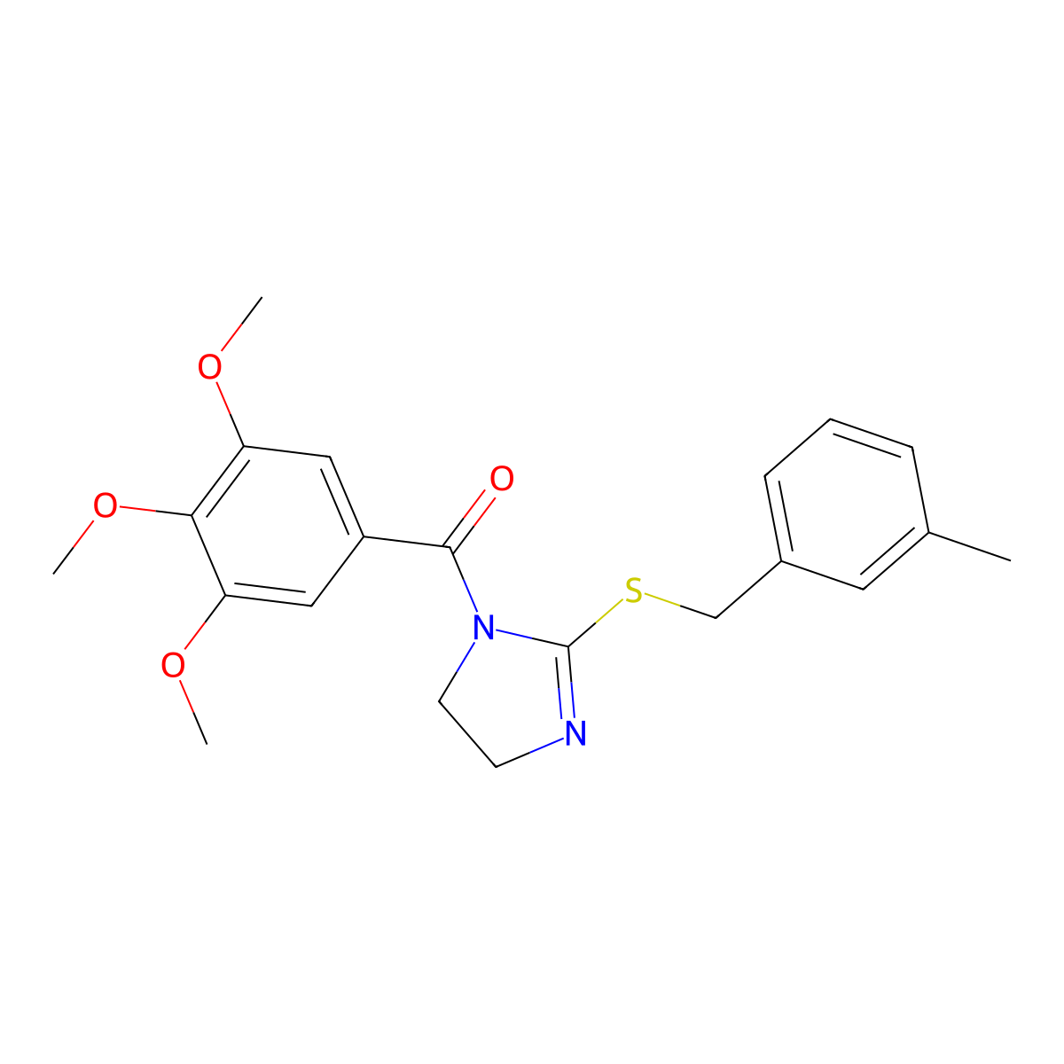(2-((3-methylbenzyl)thio)-4,5-dihydro-1H-imidazol-1-yl)(3,4,5-trimethoxyphenyl)methanone molecular structure, CAS 851803-35-5