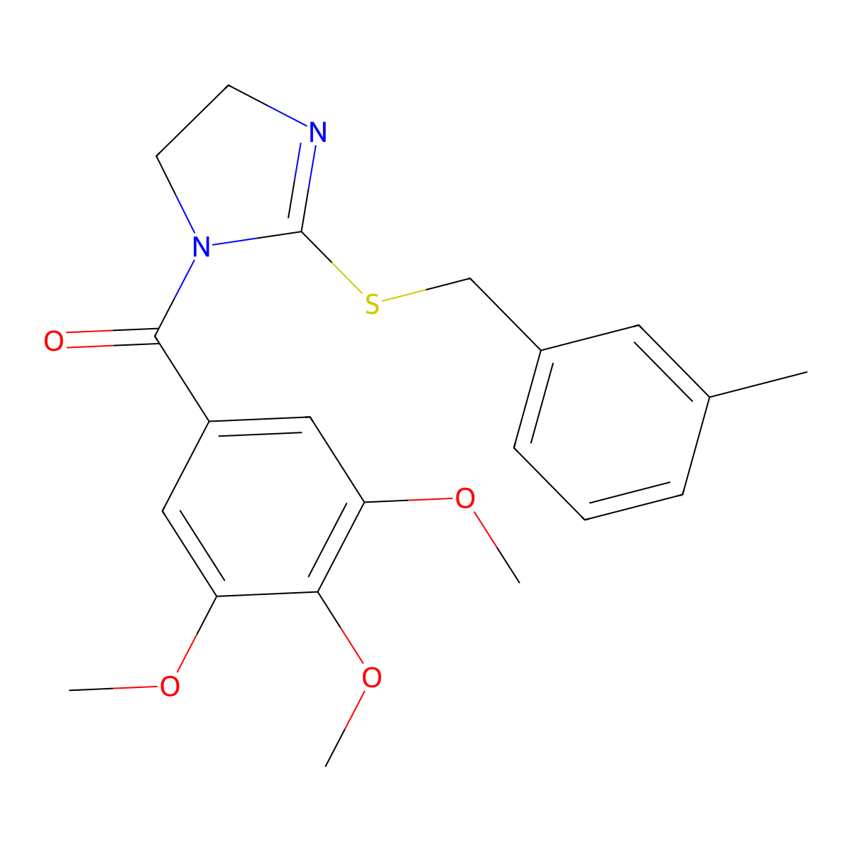 (2-((3-methylbenzyl)thio)-4,5-dihydro-1H-imidazol-1-yl)(3,4,5-trimethoxyphenyl)methanone molecular structure, CAS 851803-35-5