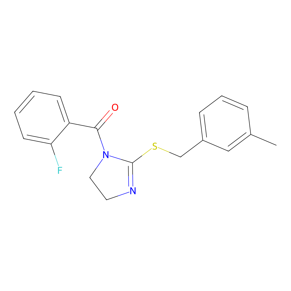 (2-fluorophenyl)(2-((3-methylbenzyl)thio)-4,5-dihydro-1H-imidazol-1-yl)methanone molecular structure, CAS 851803-37-7