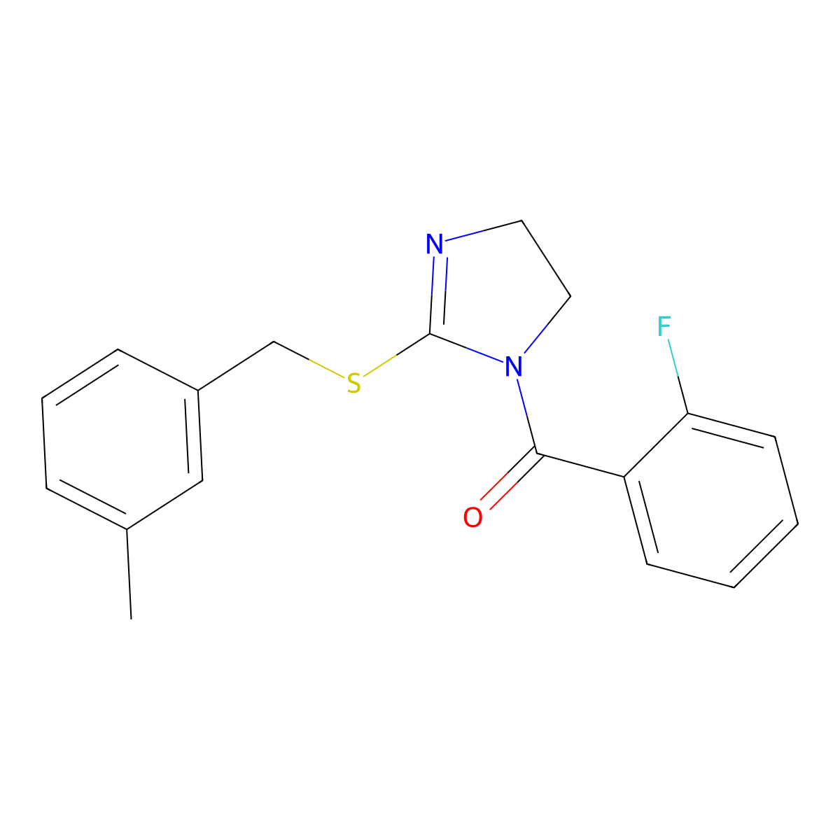 (2-fluorophenyl)(2-((3-methylbenzyl)thio)-4,5-dihydro-1H-imidazol-1-yl)methanone molecular structure, CAS 851803-37-7
