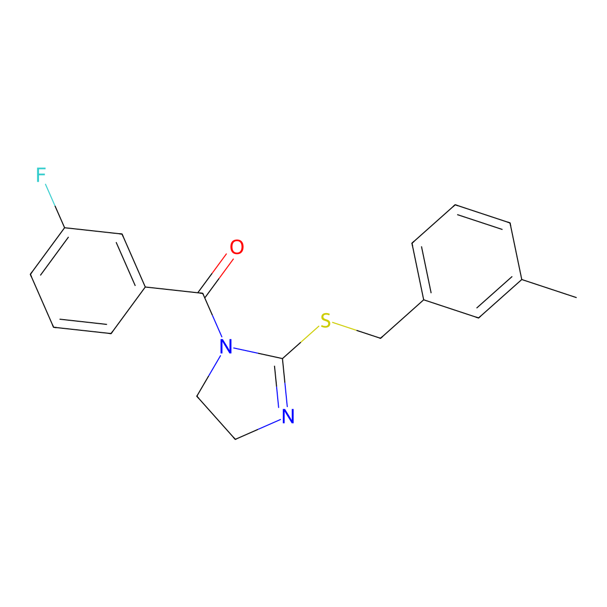 (3-fluorophenyl)(2-((3-methylbenzyl)thio)-4,5-dihydro-1H-imidazol-1-yl)methanone molecular structure, CAS 851803-38-8