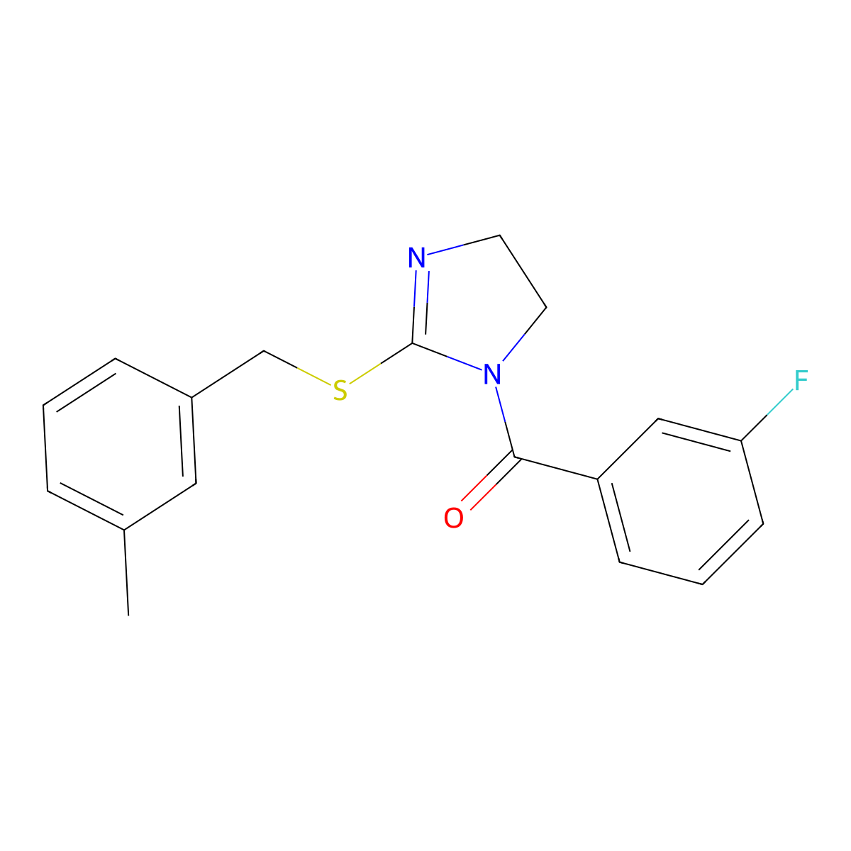(3-fluorophenyl)(2-((3-methylbenzyl)thio)-4,5-dihydro-1H-imidazol-1-yl)methanone molecular structure, CAS 851803-38-8