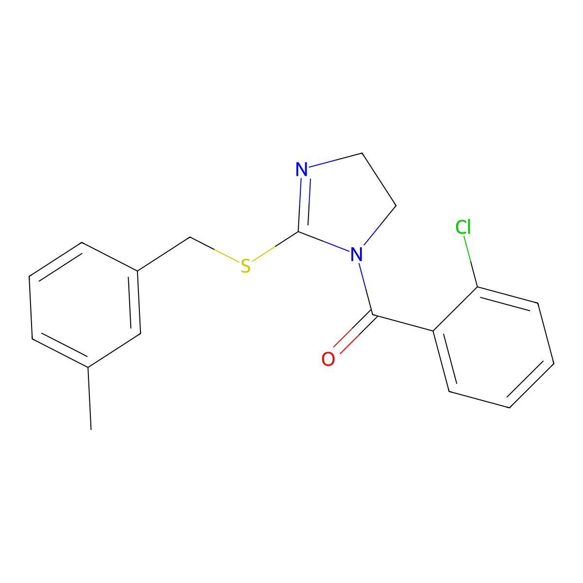 (2-chlorophenyl)(2-((3-methylbenzyl)thio)-4,5-dihydro-1H-imidazol-1-yl)methanone molecular structure, CAS 851803-40-2