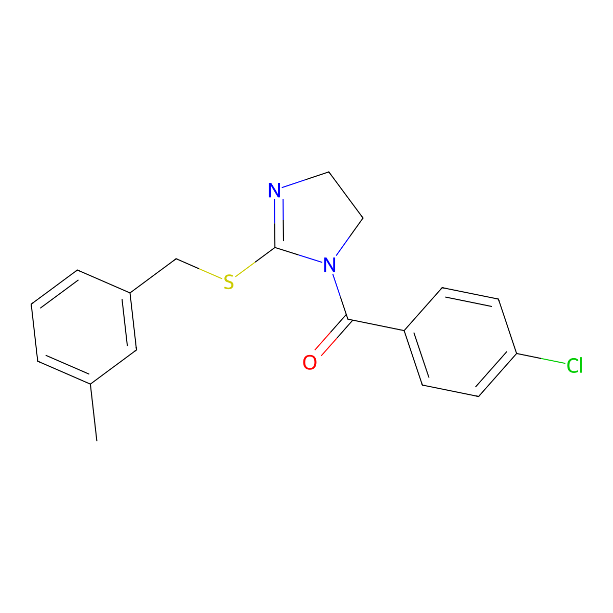 (4-Chlorophenyl)-[2-[(3-methylphenyl)methylsulfanyl]-4,5-dihydroimidazol-1-yl]methanone molecular structure, CAS 851803-42-4