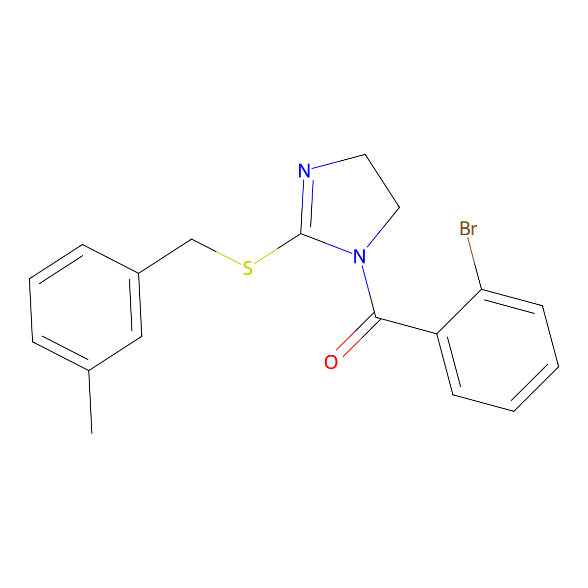 (2-bromophenyl)(2-((3-methylbenzyl)thio)-4,5-dihydro-1H-imidazol-1-yl)methanone molecular structure, CAS 851803-43-5