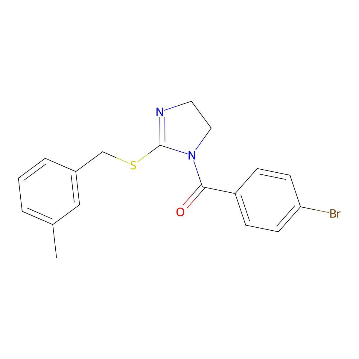 (4-bromophenyl)(2-((3-methylbenzyl)thio)-4,5-dihydro-1H-imidazol-1-yl)methanone molecular structure, CAS 851803-45-7