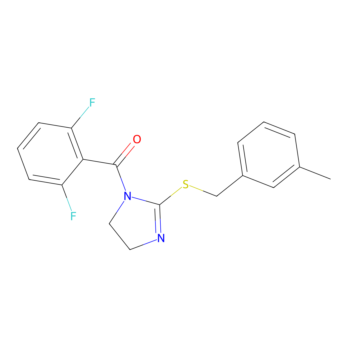 (2,6-difluorophenyl)(2-((3-methylbenzyl)thio)-4,5-dihydro-1H-imidazol-1-yl)methanone molecular structure, CAS 851803-46-8