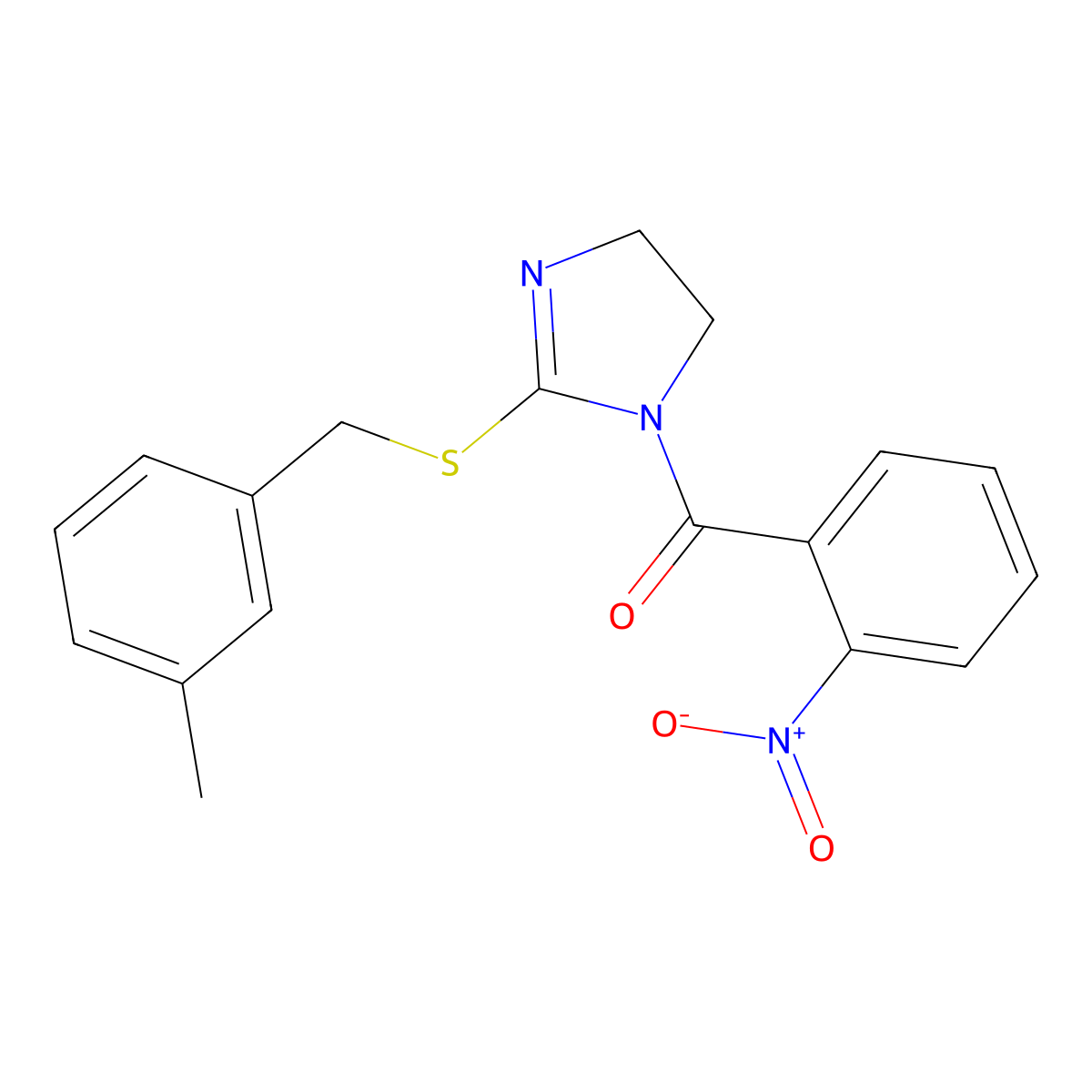 (2-((3-methylbenzyl)thio)-4,5-dihydro-1H-imidazol-1-yl)(2-nitrophenyl)methanone molecular structure, CAS 851803-50-4