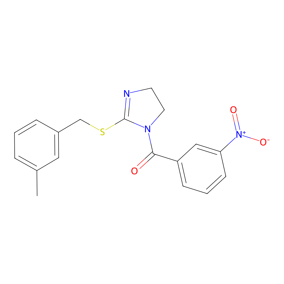 (2-((3-methylbenzyl)thio)-4,5-dihydro-1H-imidazol-1-yl)(3-nitrophenyl)methanone molecular structure, CAS 851803-51-5
