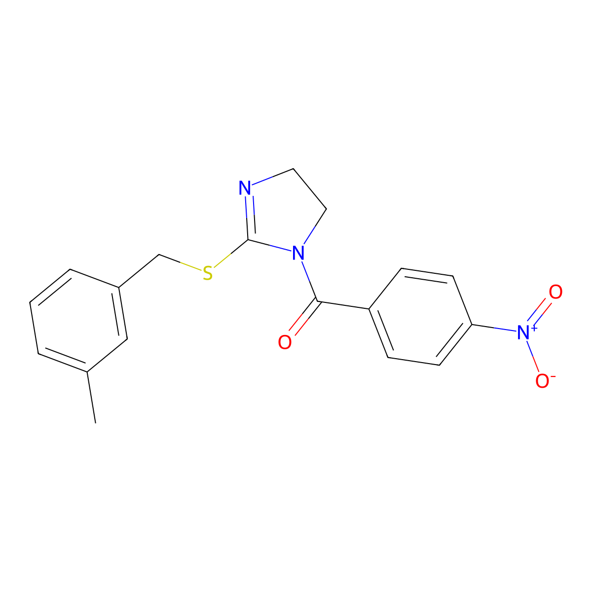 [2-[(3-Methylphenyl)methylsulfanyl]-4,5-dihydroimidazol-1-yl]-(4-nitrophenyl)methanone molecular structure, CAS 851803-52-6