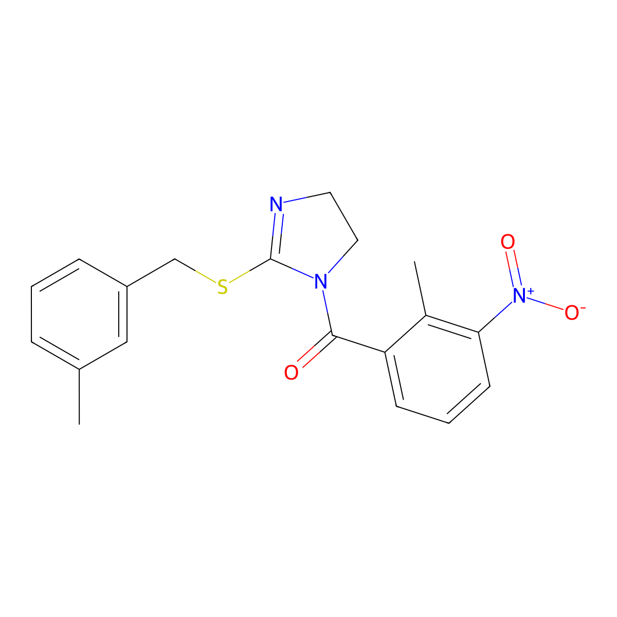 (2-methyl-3-nitrophenyl)(2-((3-methylbenzyl)thio)-4,5-dihydro-1H-imidazol-1-yl)methanone molecular structure, CAS 851803-53-7