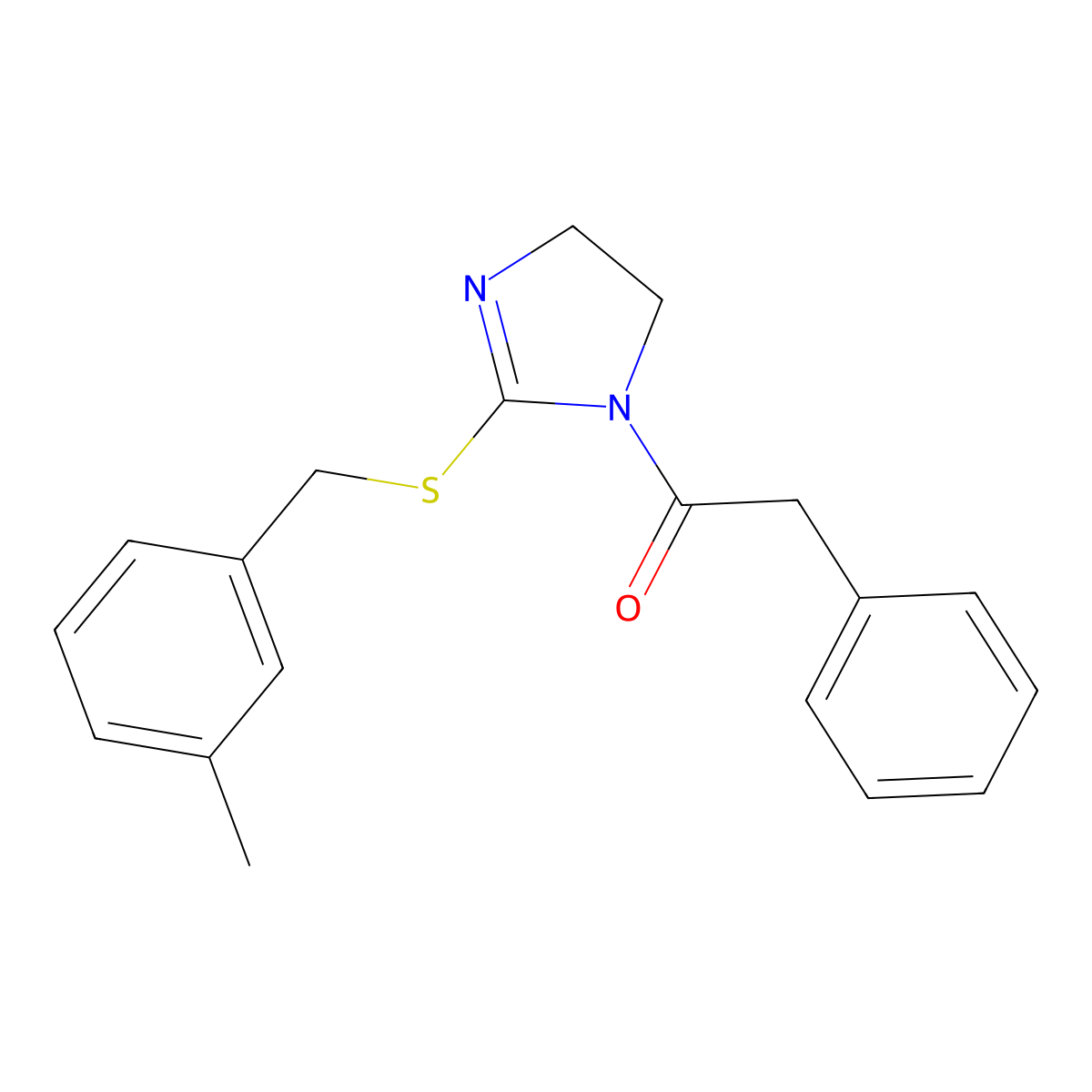 1-[2-[(3-Methylphenyl)methylsulfanyl]-4,5-dihydroimidazol-1-yl]-2-phenylethanone molecular structure, CAS 851803-61-7