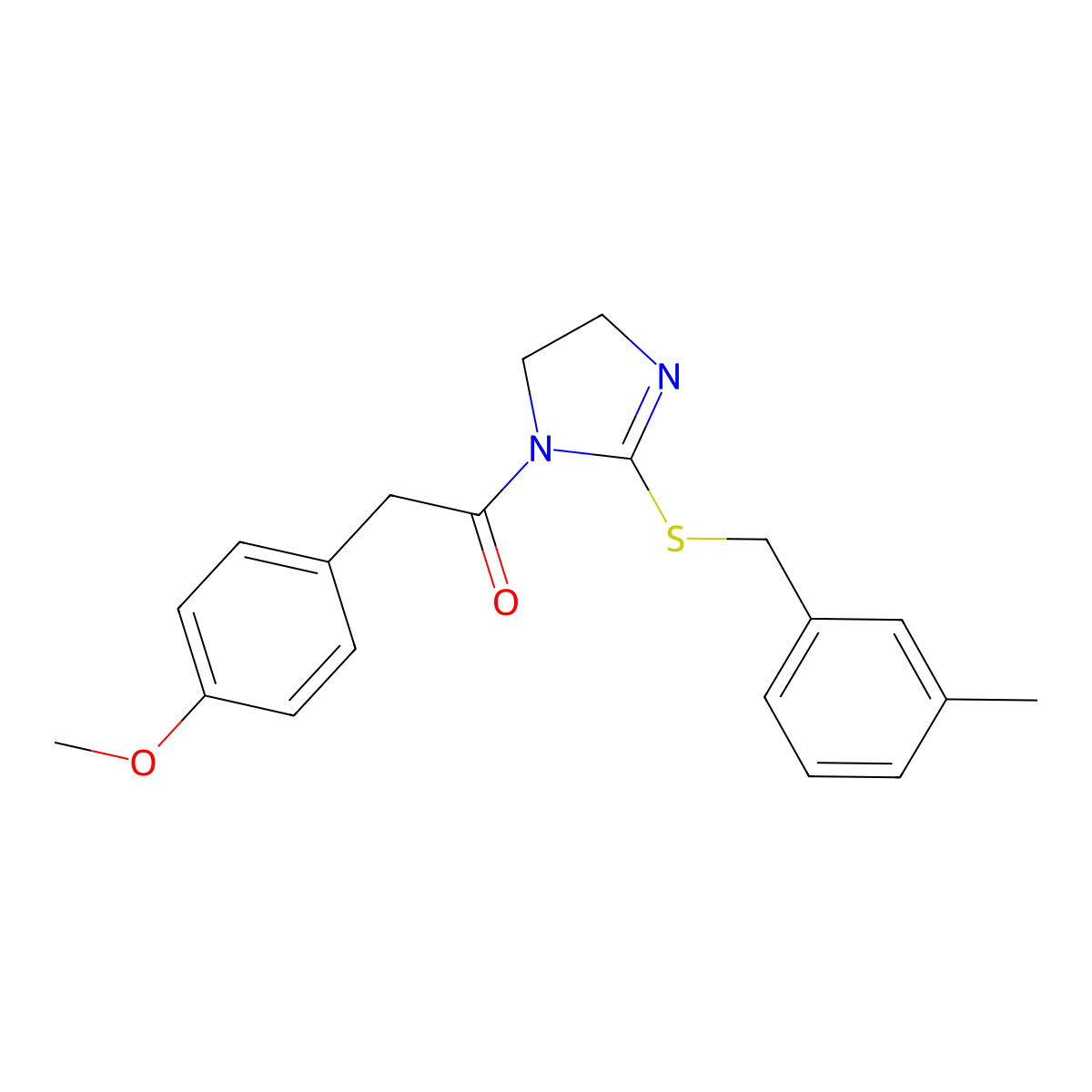 2-(4-methoxyphenyl)-1-(2-((3-methylbenzyl)thio)-4,5-dihydro-1H-imidazol-1-yl)ethanone molecular structure, CAS 851803-64-0