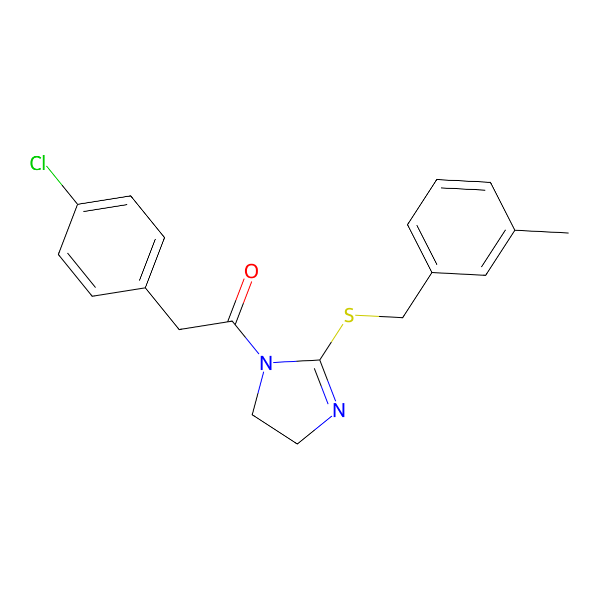2-(4-Chlorophenyl)-1-[2-[(3-methylphenyl)methylsulfanyl]-4,5-dihydroimidazol-1-yl]ethanone molecular structure, CAS 851803-68-4