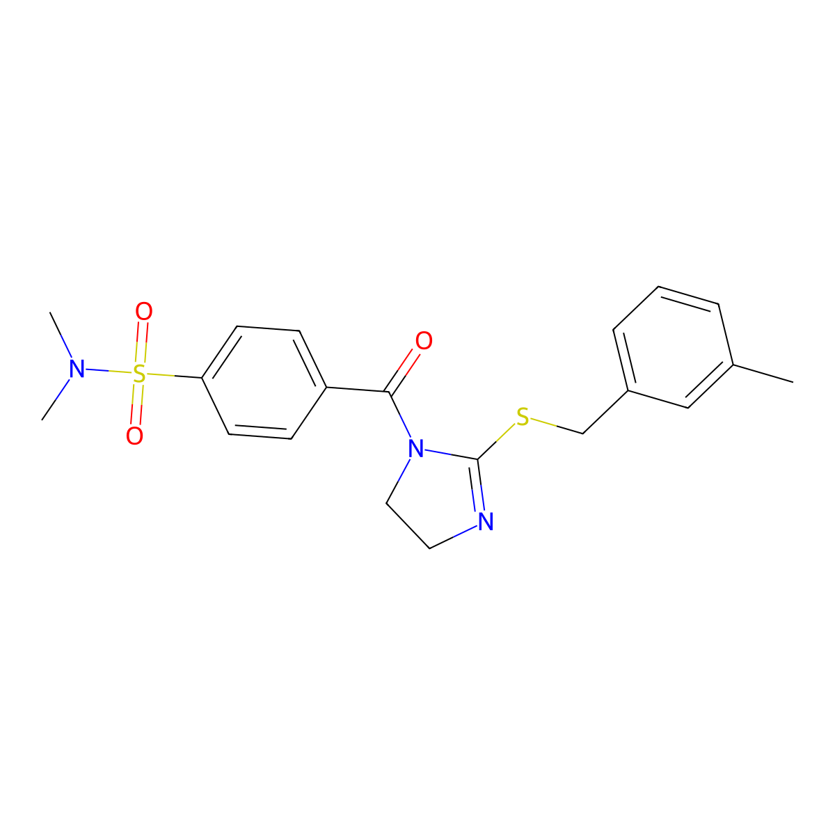 N,N-dimethyl-4-(2-((3-methylbenzyl)thio)-4,5-dihydro-1H-imidazole-1-carbonyl)benzenesulfonamide molecular structure, CAS 851803-70-8