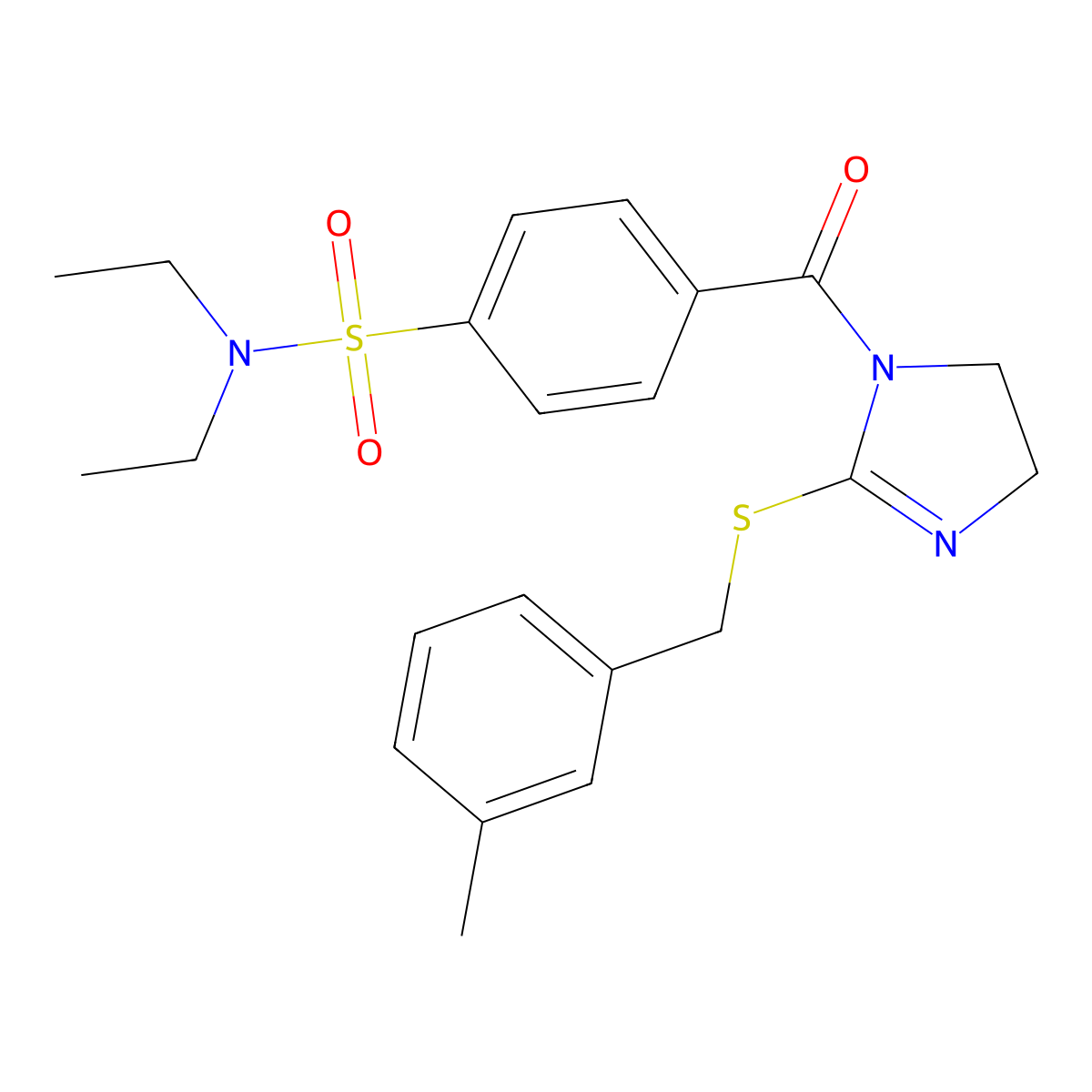 N,N-diethyl-4-(2-((3-methylbenzyl)thio)-4,5-dihydro-1H-imidazole-1-carbonyl)benzenesulfonamide molecular structure, CAS 851803-71-9