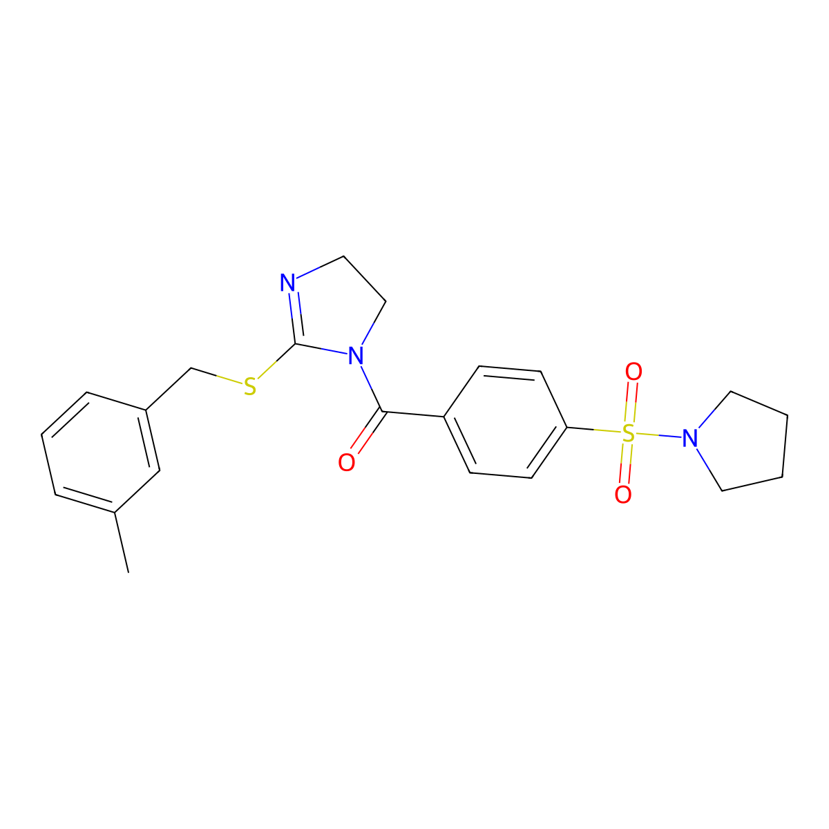 (2-((3-methylbenzyl)thio)-4,5-dihydro-1H-imidazol-1-yl)(4-(pyrrolidin-1-ylsulfonyl)phenyl)methanone molecular structure, CAS 851803-72-0