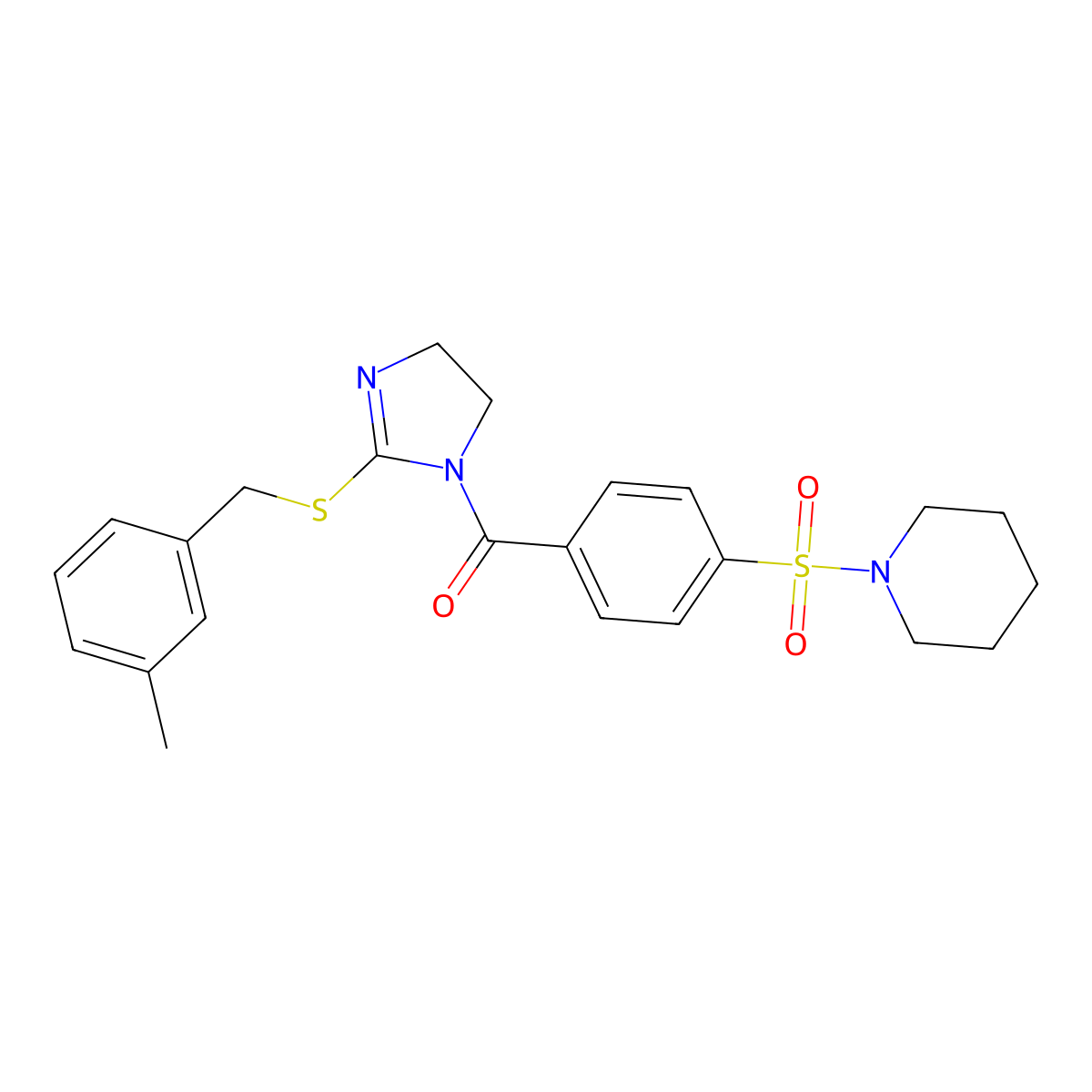 (2-((3-methylbenzyl)thio)-4,5-dihydro-1H-imidazol-1-yl)(4-(piperidin-1-ylsulfonyl)phenyl)methanone molecular structure, CAS 851803-73-1