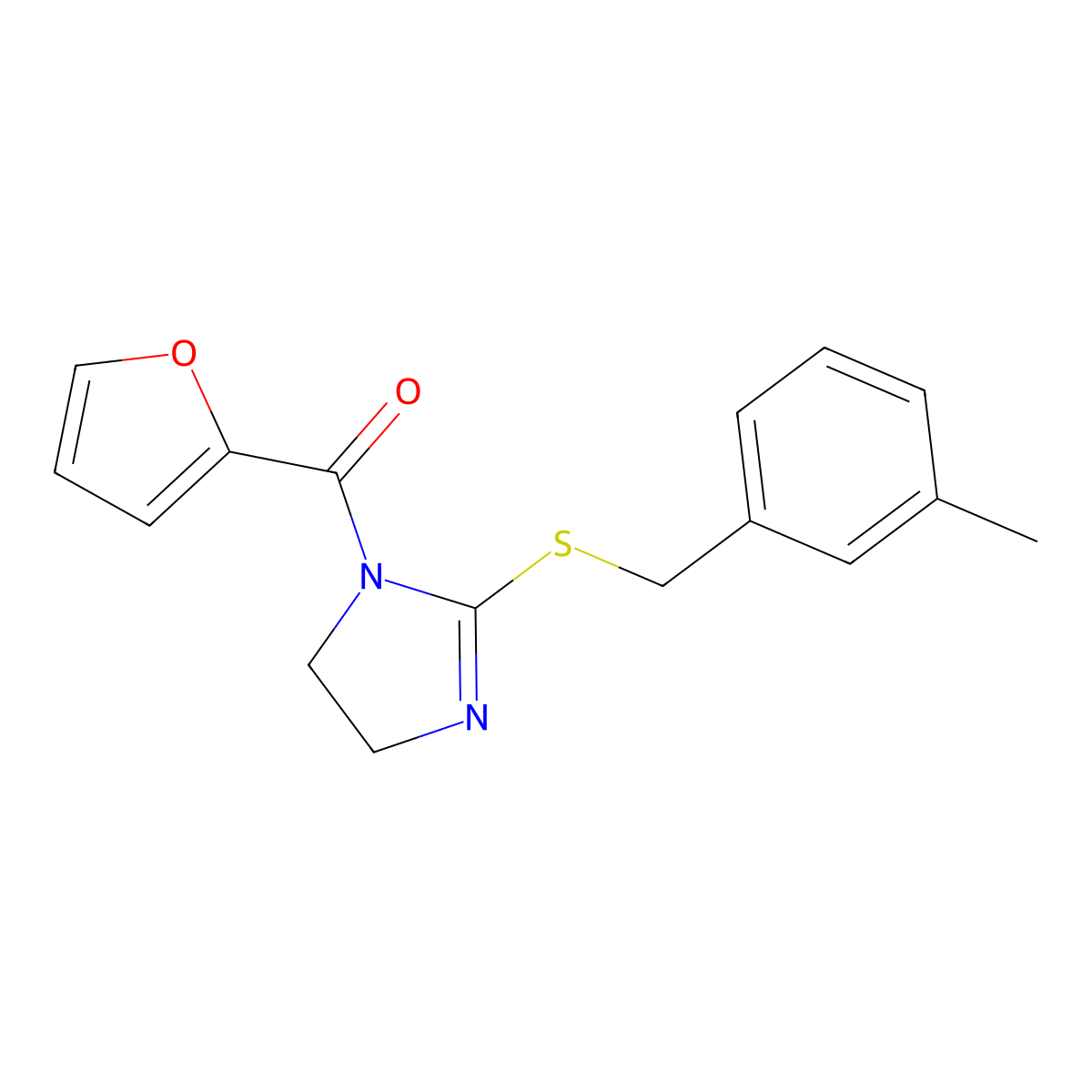 Furan-2-yl-[2-[(3-methylphenyl)methylsulfanyl]-4,5-dihydroimidazol-1-yl]methanone molecular structure, CAS 851803-75-3