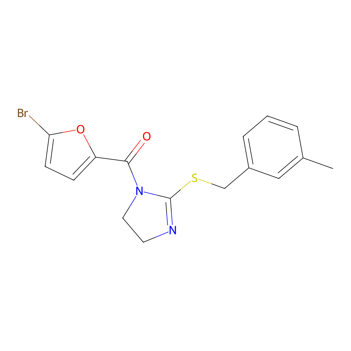 (5-Bromo-2-furanyl)-[2-[(3-methylphenyl)methylthio]-4,5-dihydroimidazol-1-yl]methanone molecular structure, CAS 851803-76-4
