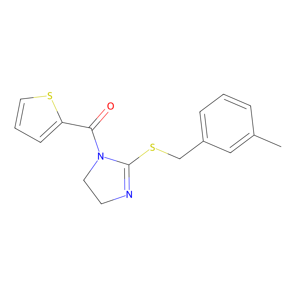 (2-((3-methylbenzyl)thio)-4,5-dihydro-1H-imidazol-1-yl)(thiophen-2-yl)methanone molecular structure, CAS 851803-77-5
