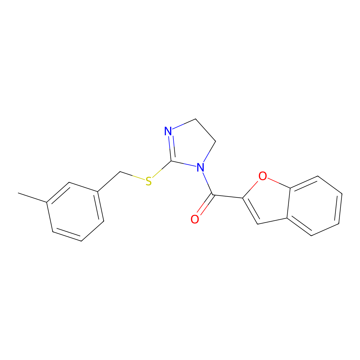 benzofuran-2-yl(2-((3-methylbenzyl)thio)-4,5-dihydro-1H-imidazol-1-yl)methanone molecular structure, CAS 851803-78-6