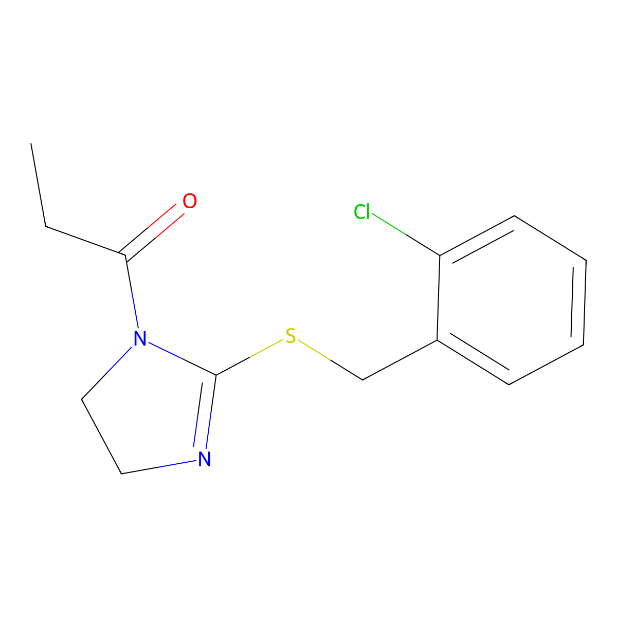 1-[2-[(2-Chlorophenyl)methylsulfanyl]-4,5-dihydroimidazol-1-yl]propan-1-one molecular structure, CAS 851803-80-0