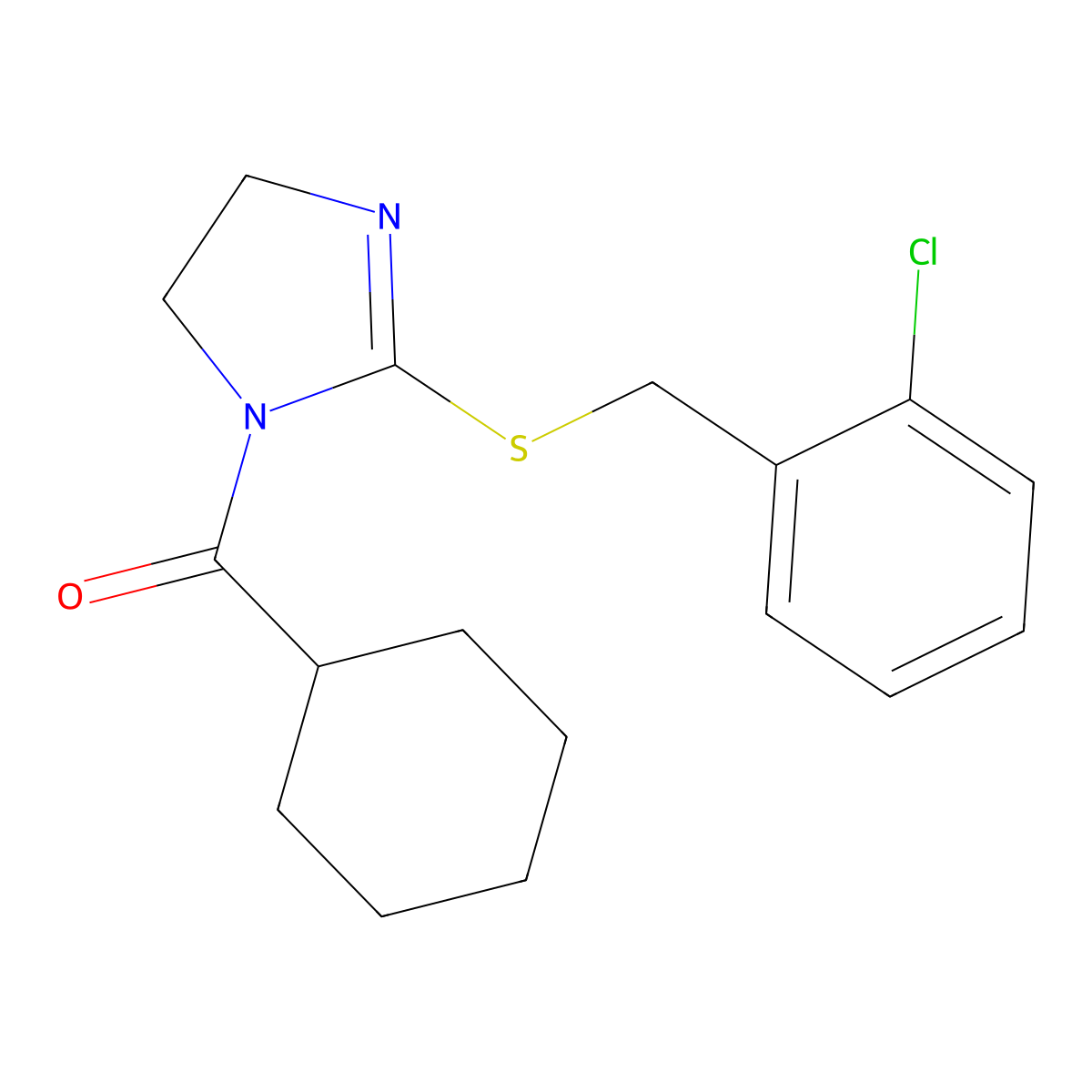 [2-[(2-Chlorophenyl)methylsulfanyl]-4,5-dihydroimidazol-1-yl]-cyclohexylmethanone molecular structure, CAS 851803-83-3