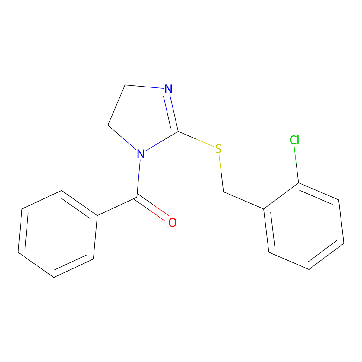 [2-[(2-Chlorophenyl)methylsulfanyl]-4,5-dihydroimidazol-1-yl]-phenylmethanone molecular structure, CAS 851803-85-5