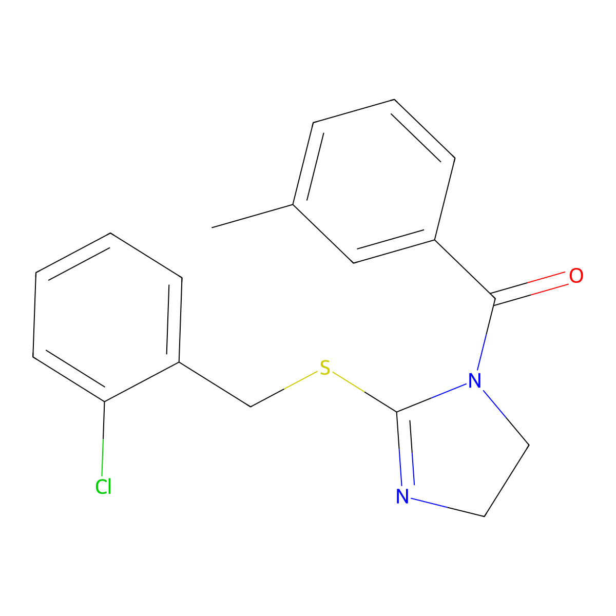 (2-((2-chlorobenzyl)thio)-4,5-dihydro-1H-imidazol-1-yl)(m-tolyl)methanone molecular structure, CAS 851803-87-7
