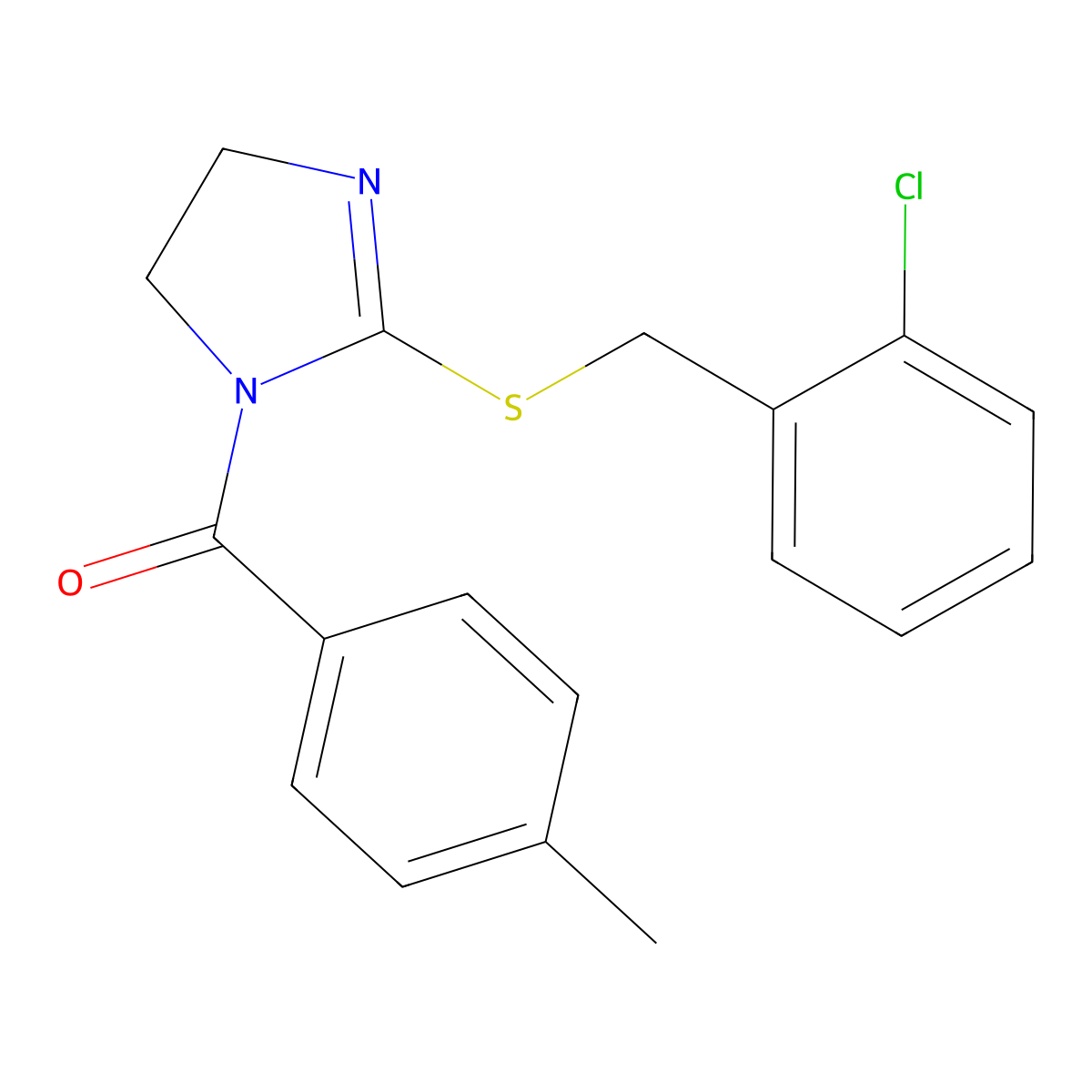 [2-[(2-Chlorophenyl)methylsulfanyl]-4,5-dihydroimidazol-1-yl]-(4-methylphenyl)methanone molecular structure, CAS 851803-88-8