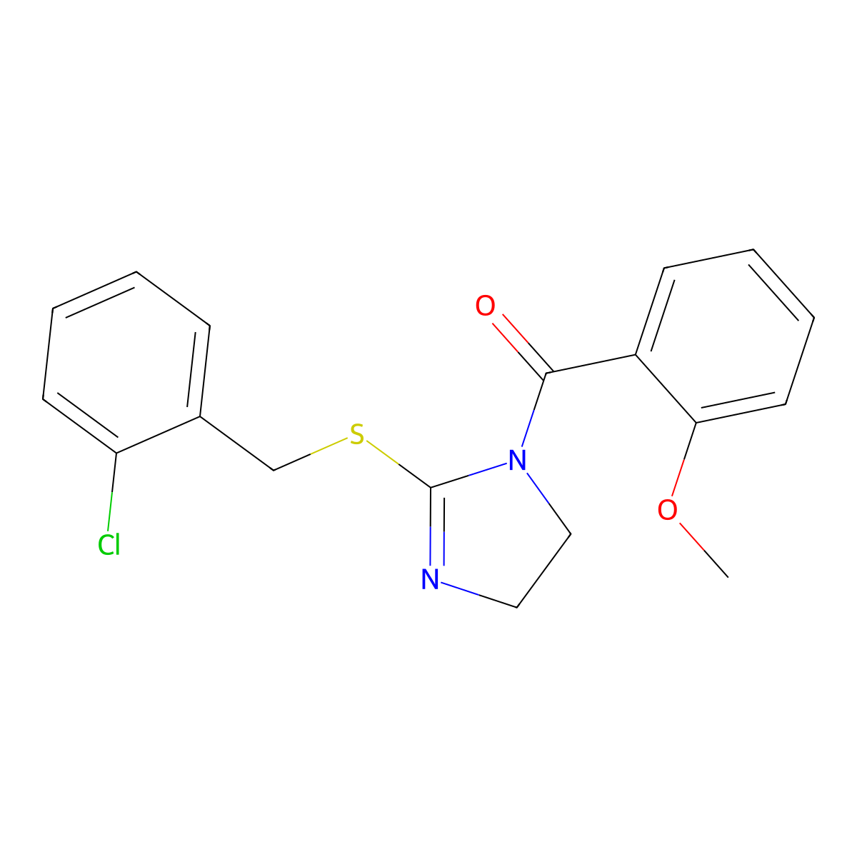 [2-[(2-Chlorophenyl)methylsulfanyl]-4,5-dihydroimidazol-1-yl]-(2-methoxyphenyl)methanone molecular structure, CAS 851803-89-9