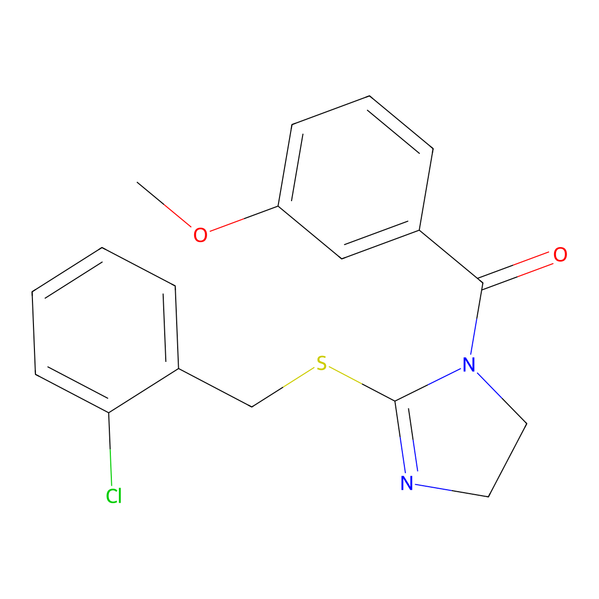 (2-((2-chlorobenzyl)thio)-4,5-dihydro-1H-imidazol-1-yl)(3-methoxyphenyl)methanone molecular structure, CAS 851803-90-2