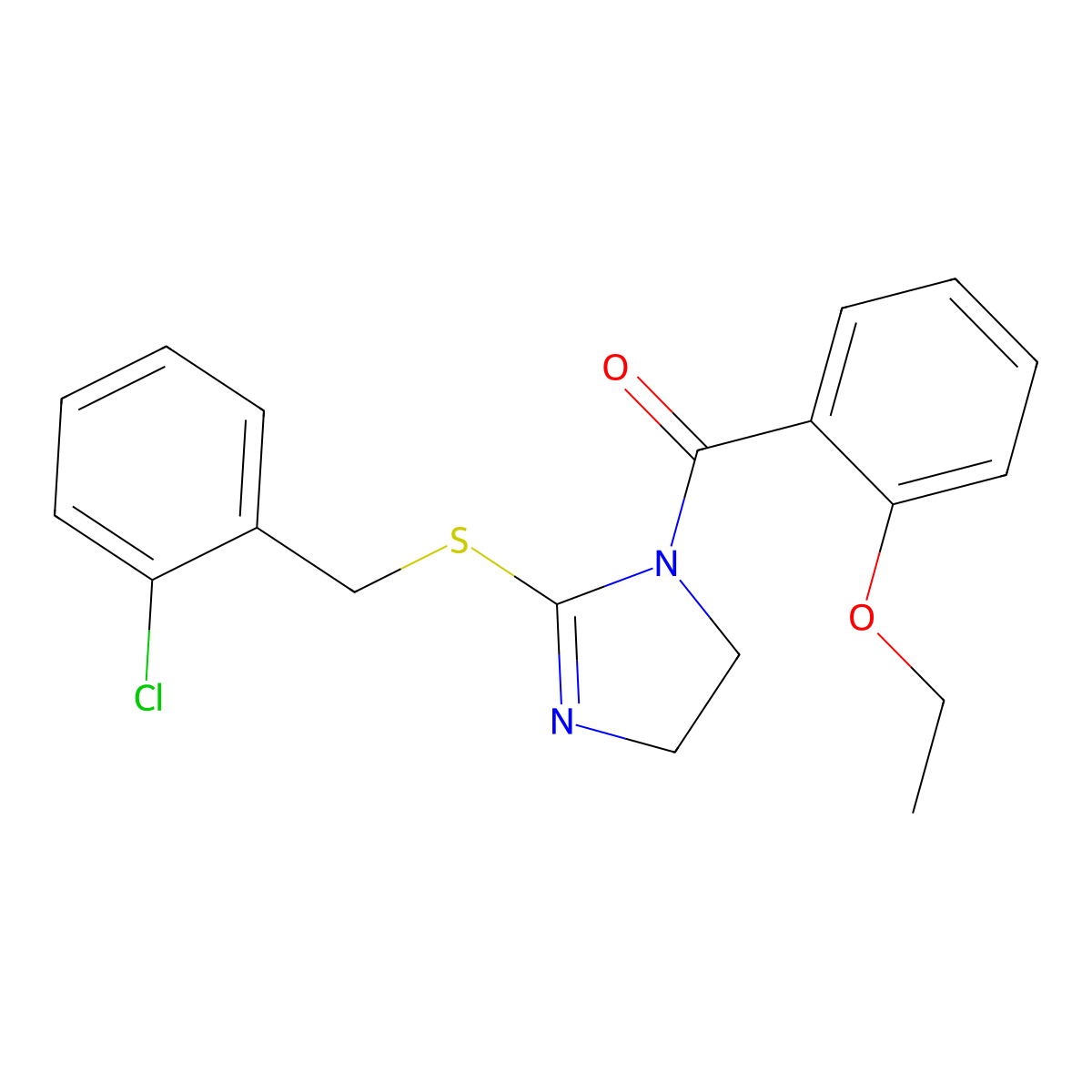 (2-((2-chlorobenzyl)thio)-4,5-dihydro-1H-imidazol-1-yl)(2-ethoxyphenyl)methanone molecular structure, CAS 851803-92-4