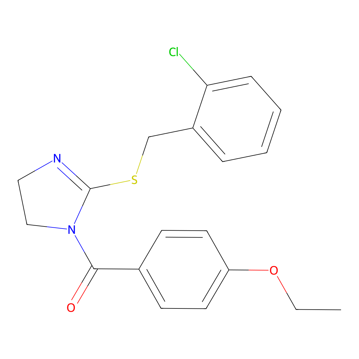 (2-((2-chlorobenzyl)thio)-4,5-dihydro-1H-imidazol-1-yl)(4-ethoxyphenyl)methanone molecular structure, CAS 851803-93-5