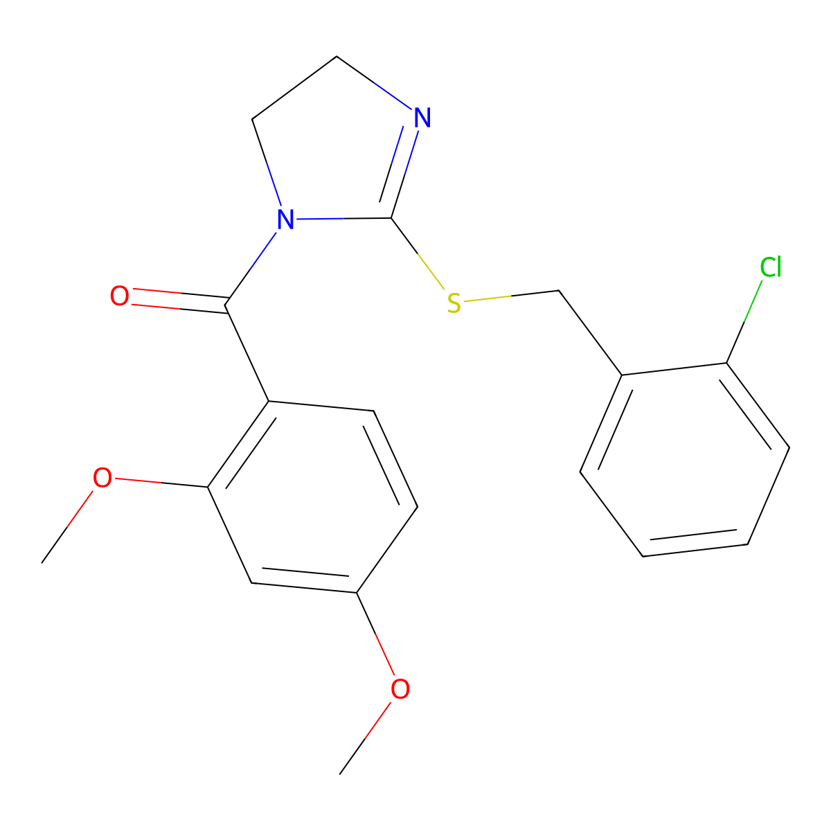 (2-((2-chlorobenzyl)thio)-4,5-dihydro-1H-imidazol-1-yl)(2,4-dimethoxyphenyl)methanone molecular structure, CAS 851803-94-6