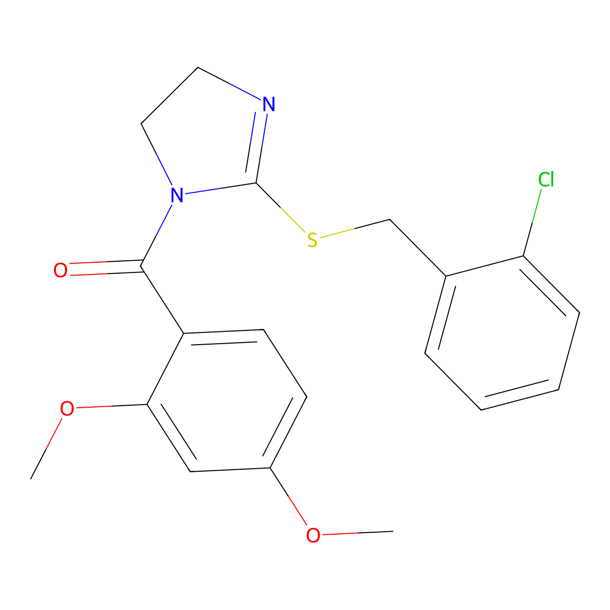 (2-((2-chlorobenzyl)thio)-4,5-dihydro-1H-imidazol-1-yl)(2,4-dimethoxyphenyl)methanone molecular structure, CAS 851803-94-6