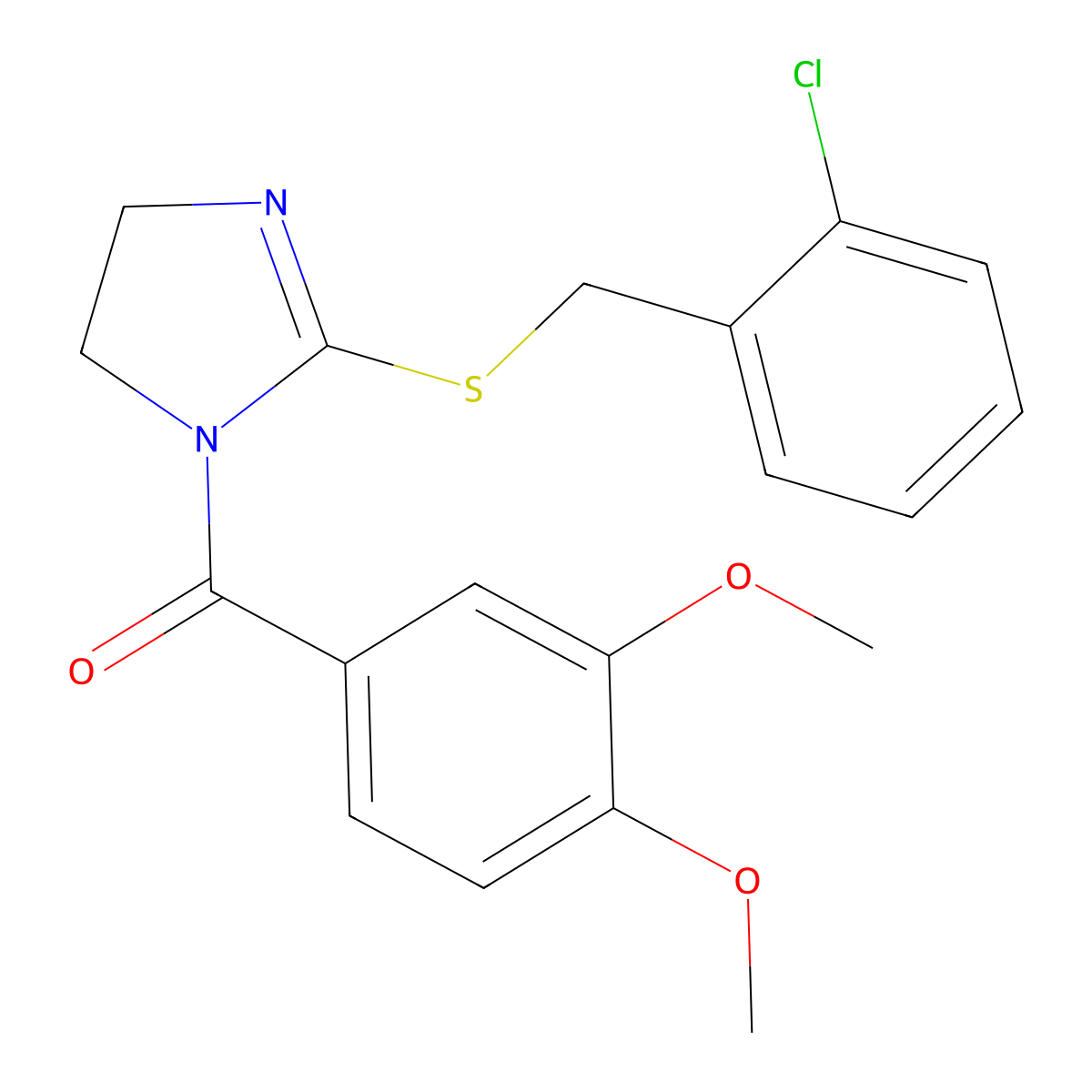 (2-((2-chlorobenzyl)thio)-4,5-dihydro-1H-imidazol-1-yl)(3,4-dimethoxyphenyl)methanone molecular structure, CAS 851803-95-7