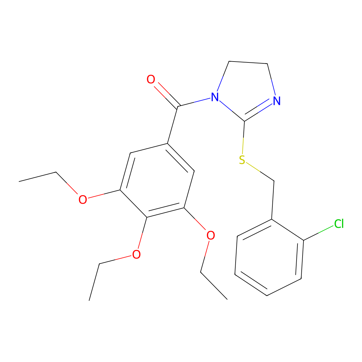 [2-[(2-Chlorophenyl)methylsulfanyl]-4,5-dihydroimidazol-1-yl]-(3,4,5-triethoxyphenyl)methanone molecular structure, CAS 851804-00-7